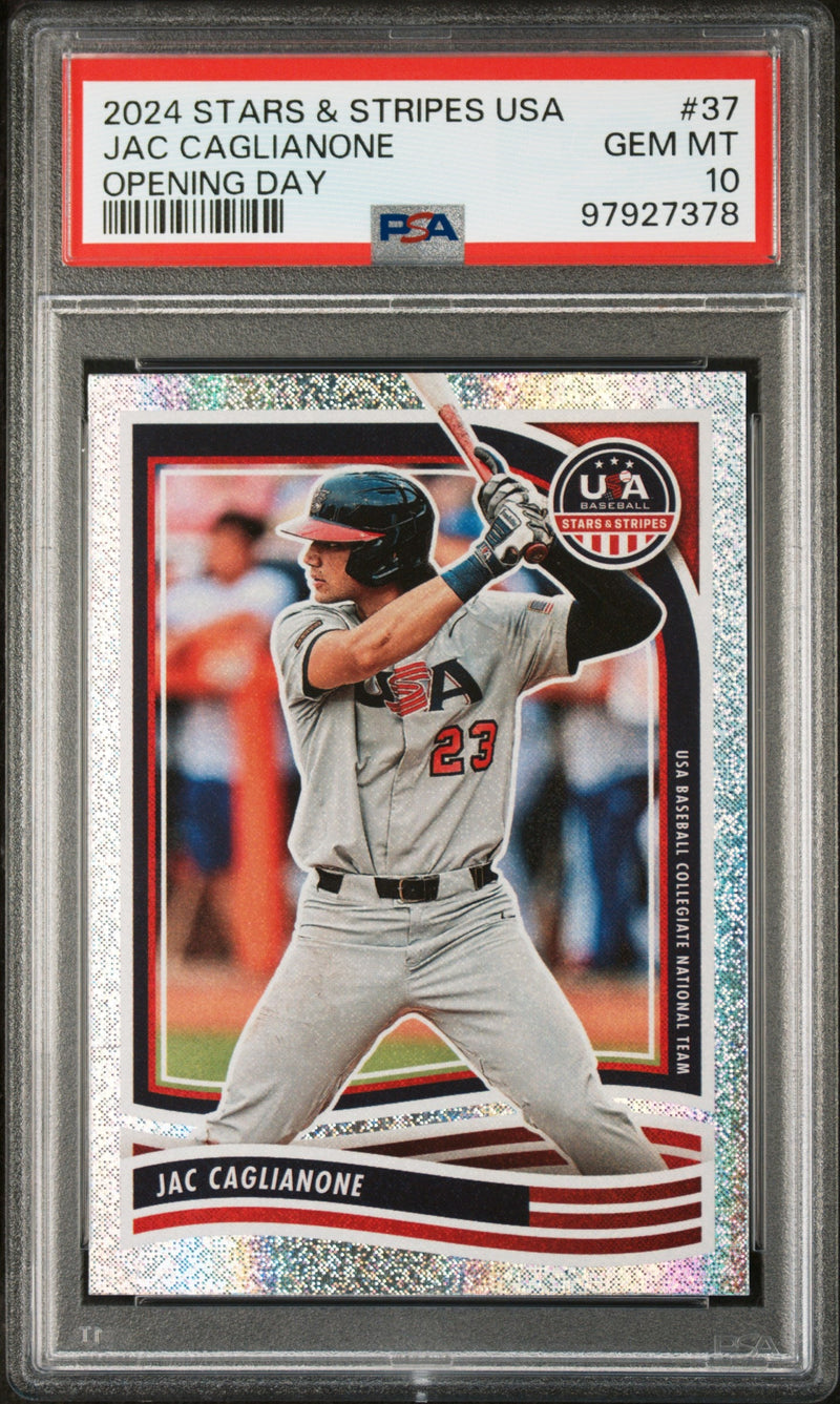 Graded 2024 Panini Stars & Stripes USA Jac Caglianone #37 Opening Day Rookie RC Baseball Card PSA 10 Gem Mint