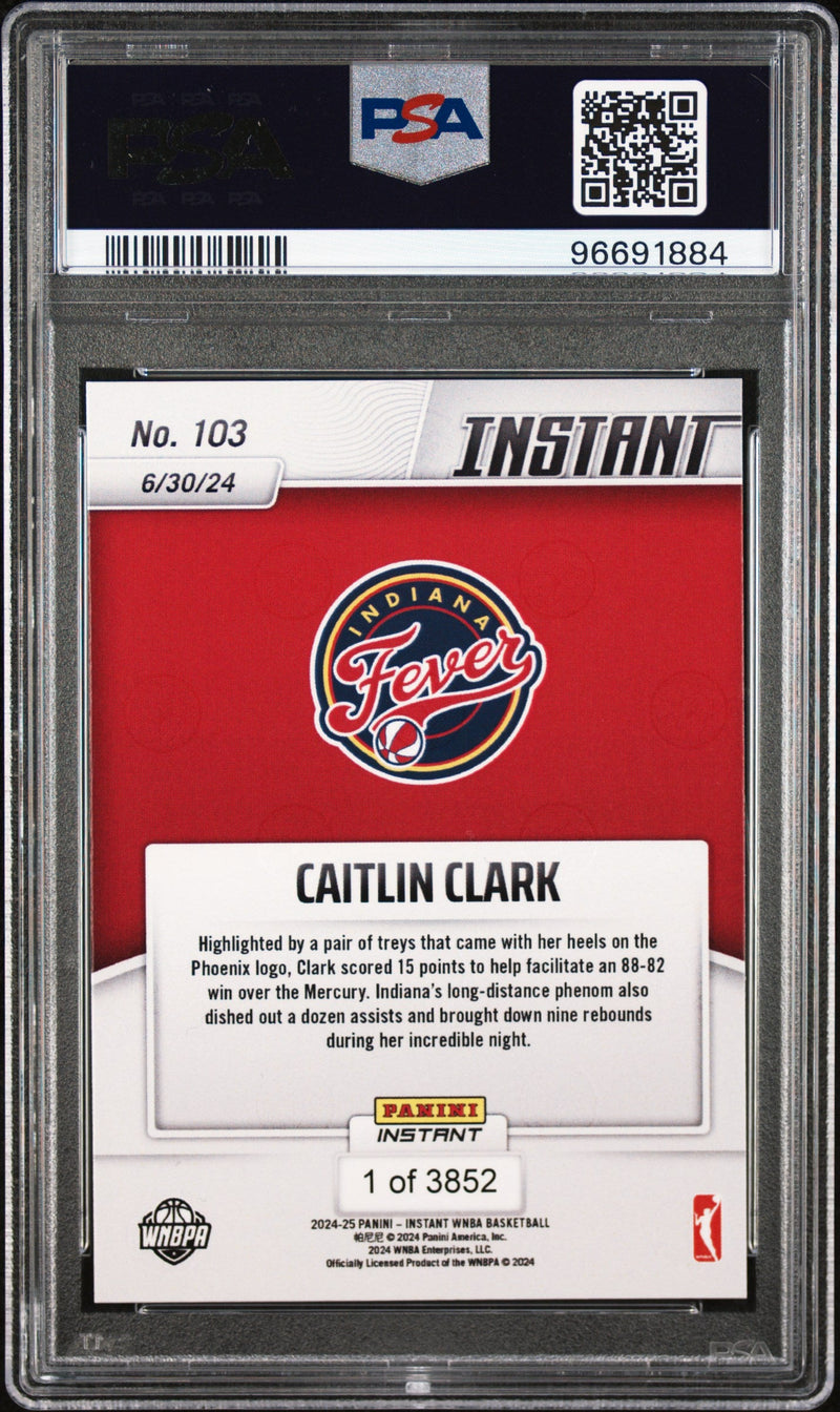 Graded 2024 Panini Instant WNBA Caitlin Clark #103 Rookie RC Basketball Card PSA 9 Mint