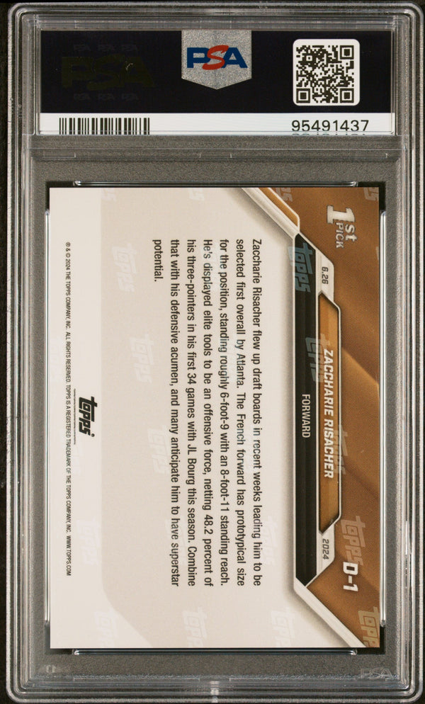 Graded 2024 Topps Now Zaccharie Risacher #D1 Draft Rookie RC Basketball Card PSA 10 Gem Mint