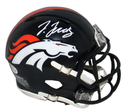 Autographed/Signed Jerry Jeudy Denver Broncos Mini Football Helmet Beckett BAS COA