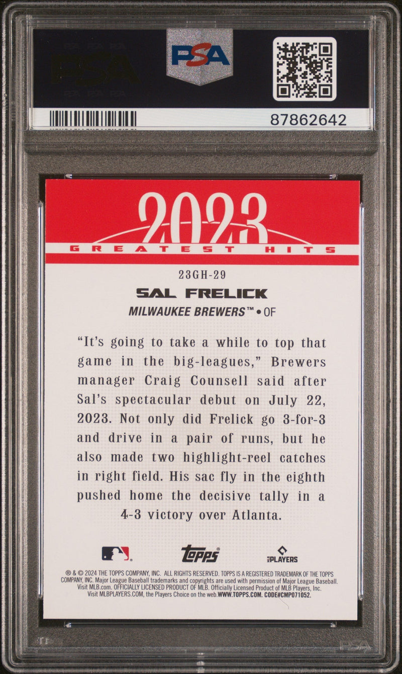 Graded 2024 Topps Sal Frelick #23GH29 2023 Greatest Hits Rookie RC Baseball Card PSA 10 Gem Mint
