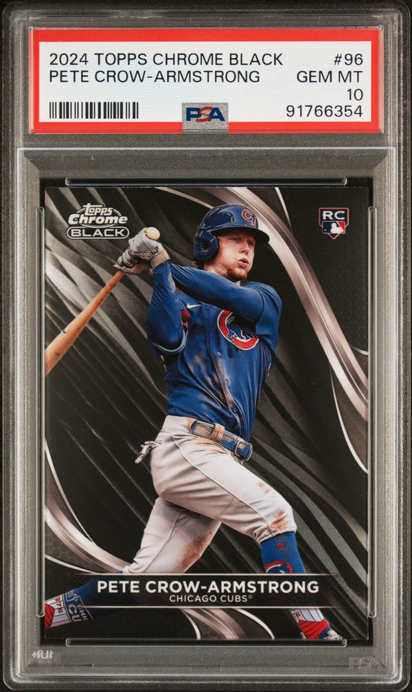 Graded 2024 Topps Chrome Black Pete Crow Armstrong #96 Rookie RC Baseball Card PSA 10 Gem Mint
