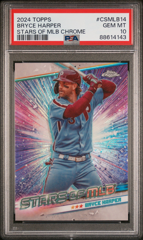 Graded 2024 Topps Bryce Harper #CSMLB14 Stars of MLB Chrome Baseball Card PSA 10 Gem Mint