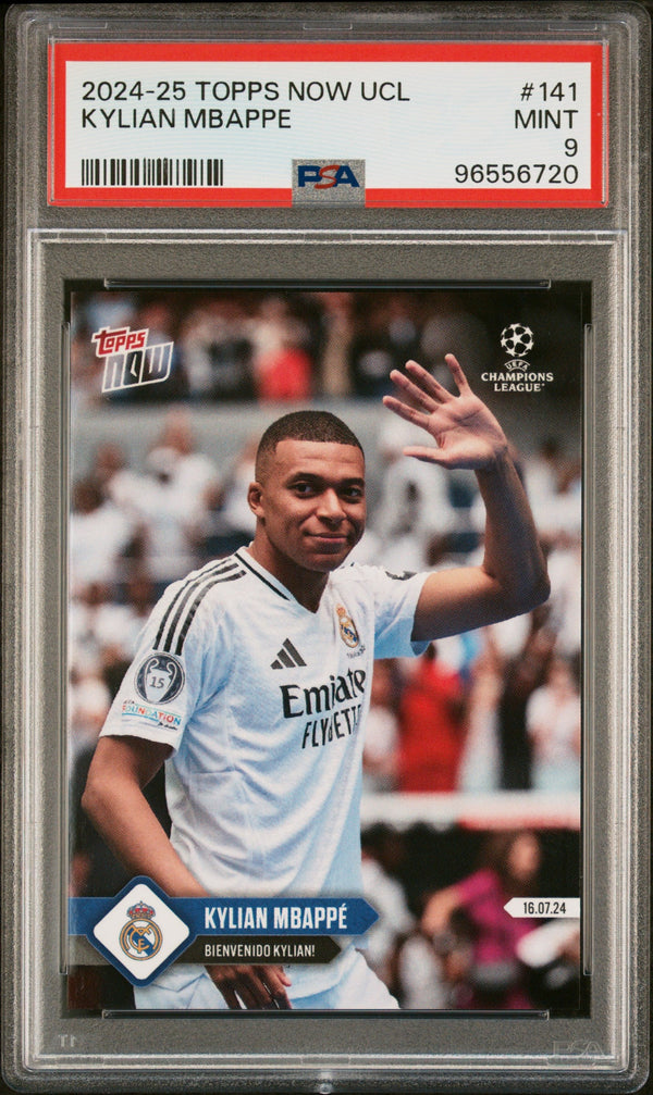 Graded 2024 Topps Now UCL Kylian Mbappe #141 Soccer Card PSA 9 Mint