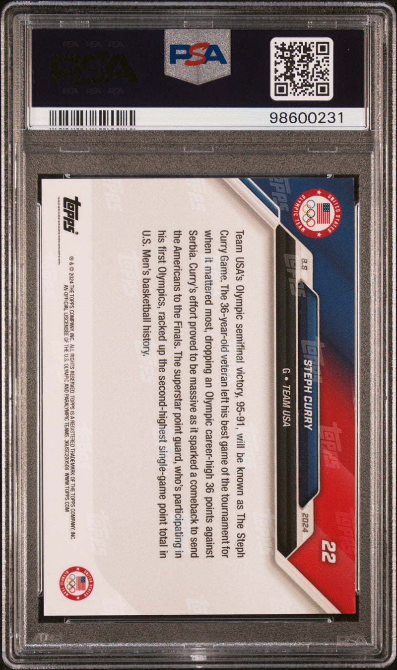 Graded 2024 Topps Now Olympics Steph Curry #22 Basketball Card PSA 9 Mint