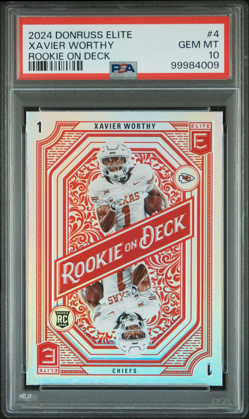 Graded 2024 Panini Donruss Elite Xavier Worthy #4 Rookie On Deck Rookie RC Football Card PSA 10 Gem Mint