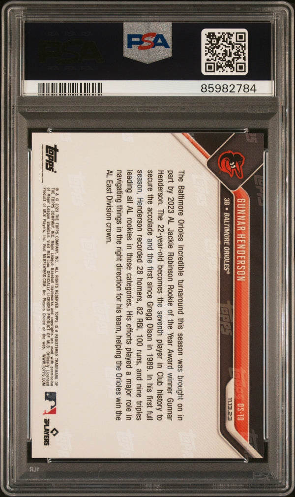 Graded 2023 Topps Now Gunnar Henderson #OS10 Offseason Rookie RC Baseball Card PSA 10 Gem Mint