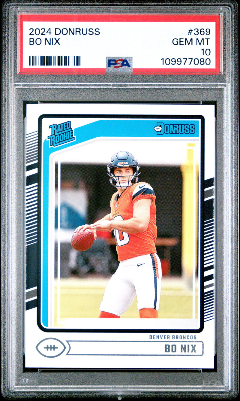 Graded 2024 Panini Donruss Bo Nix #369 Rookie RC Football Card PSA 10 Gem Mint