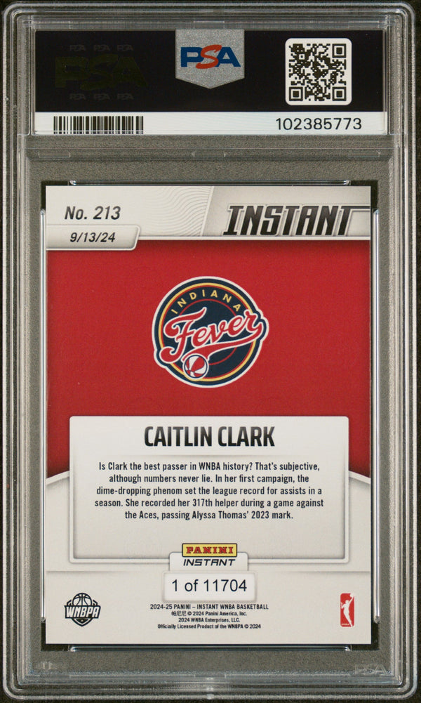 Graded 2024 Panini Instant WNBA Caitlin Clark #213 Rookie RC Basketball Card PSA 9 Mint