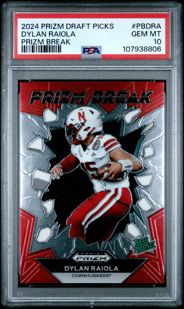 Graded 2024 Panini Prizm Draft Picks Dylan Raiola #PBDRA Prizm Break Rookie RC Football Card PSA 10 Gem Mint