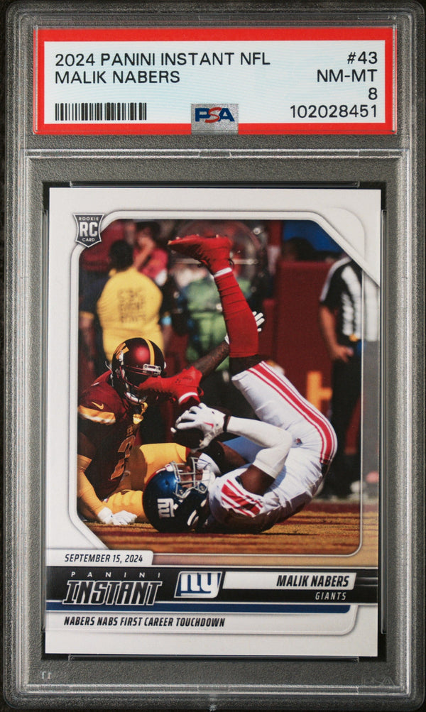 Graded 2024 Panini Instant NFL Malik Nabers #43 Rookie RC Football Card PSA 8 Near Mint