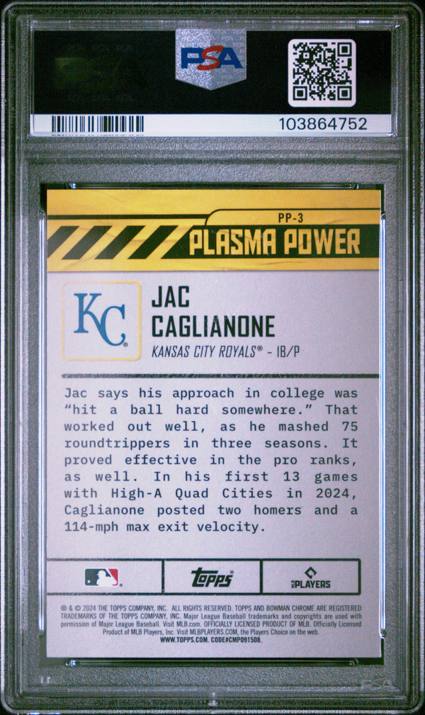 Graded 2024 Topps Bowman Draft Jac Caglianone #PP3 Plasma Power Rookie RC Baseball Card PSA 10 Gem Mint