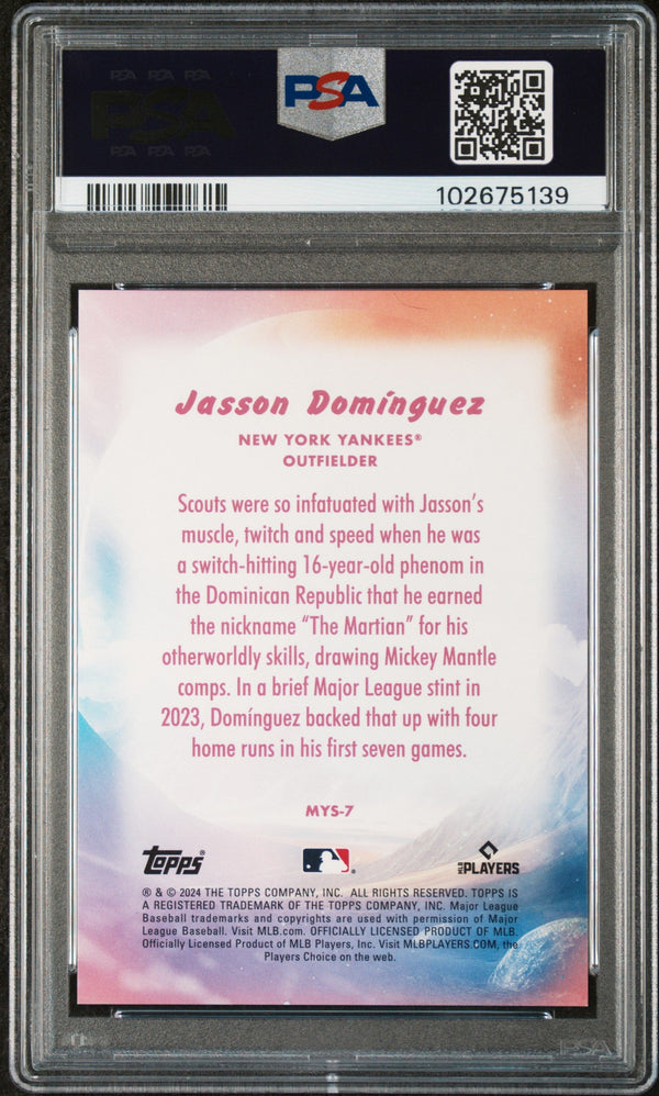 Graded 2024 Topps Update Jasson Dominguez #MYS7 Mystical Black #/299 Rookie RC Baseball Card PSA 10 Gem Mint