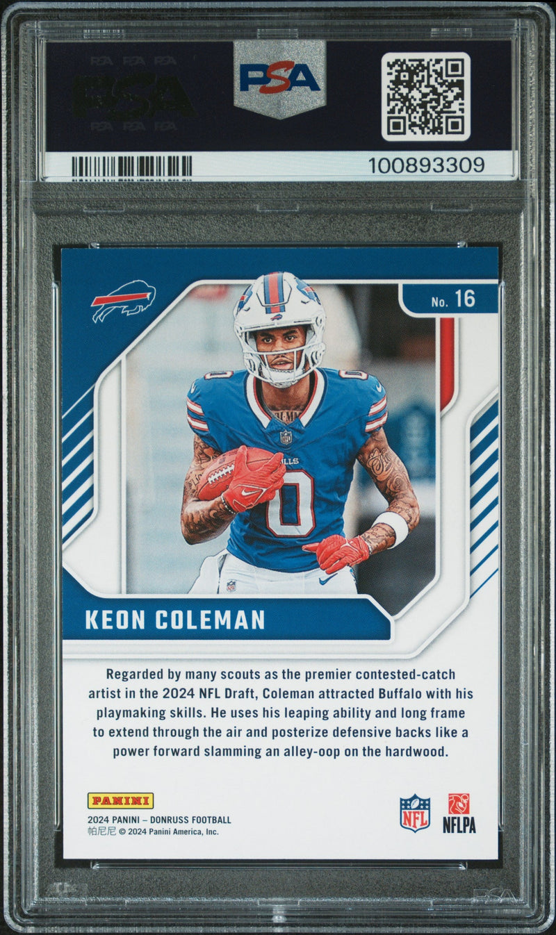 Graded 2024 Panini Donruss Keon Coleman #16 The Elite Series Rookies Rookie RC Football Card PSA 10 Gem Mint