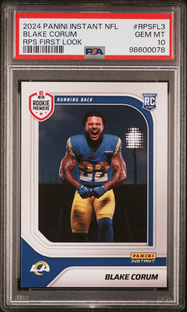Graded 2024 Panini Instant NFL Blake Corum #RPSFL3 RPS First Look Rookie RC Football Card PSA 10 Gem Mint
