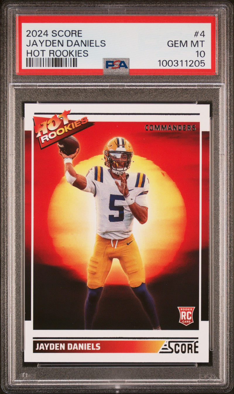 Graded 2024 Panini Score Jayden Daniels #4 Hot Rookies Rookie RC Football Card PSA 10 Gem Mint