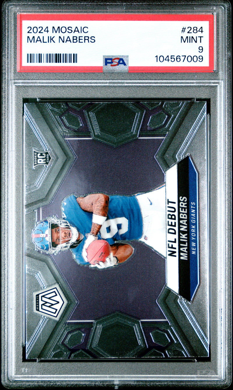 Graded 2024 Panini Mosaic Malik Nabers #284 Rookie RC Football Card PSA 9 Mint