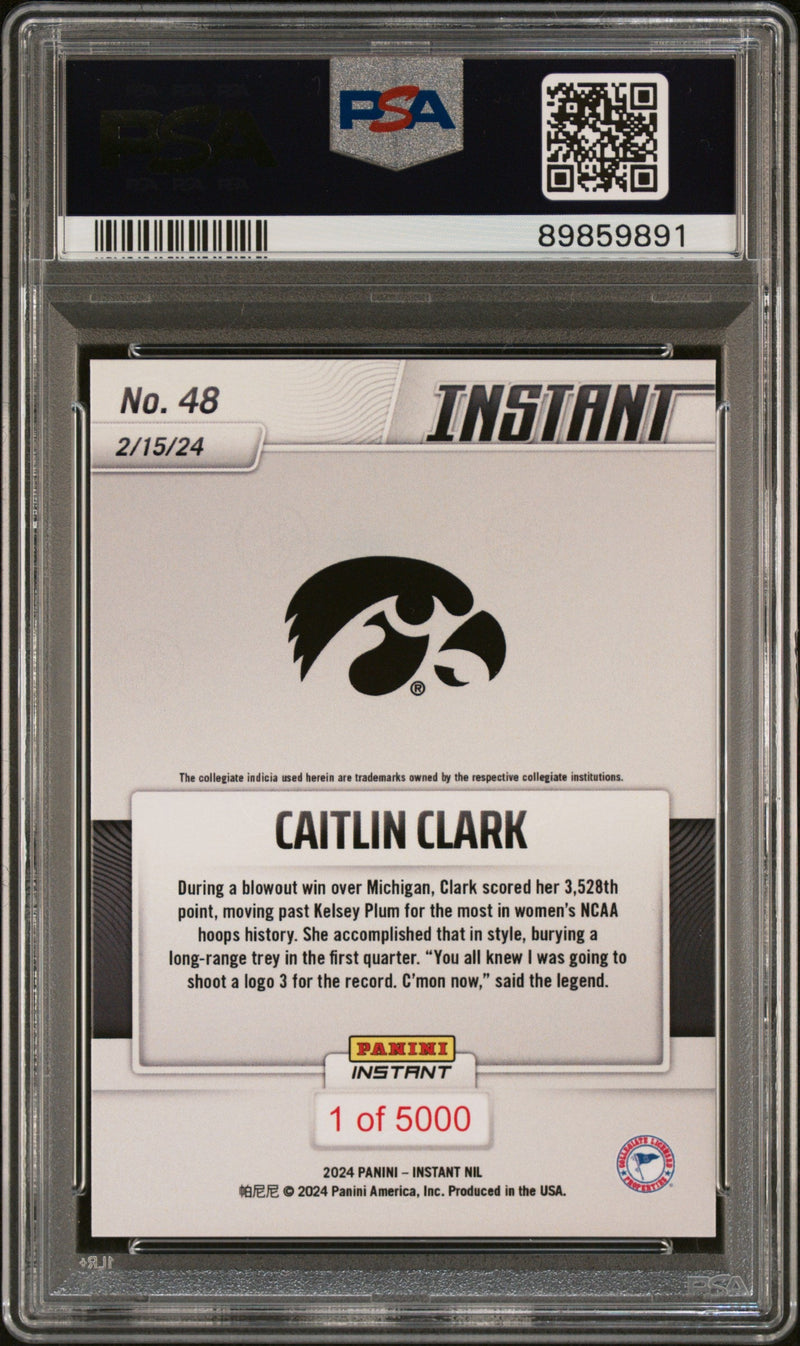 Graded 2024 Panini Instant NIL Caitlin Clark #48 Rookie RC Basketball Card PSA 10 Gem Mint