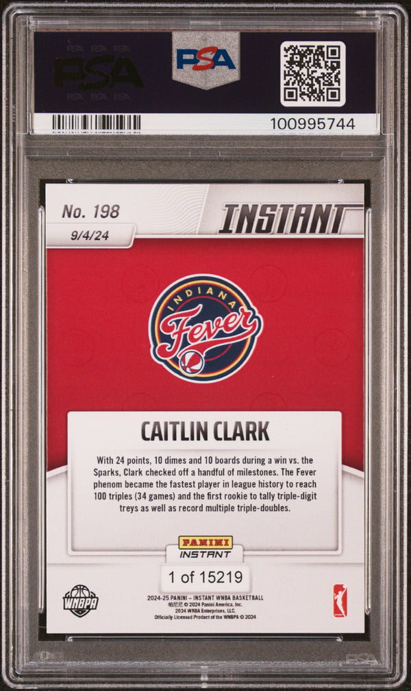 Graded 2024 Panini Instant WNBA Caitlin Clark #198 Rookie RC Basketball Card PSA 9 Mint