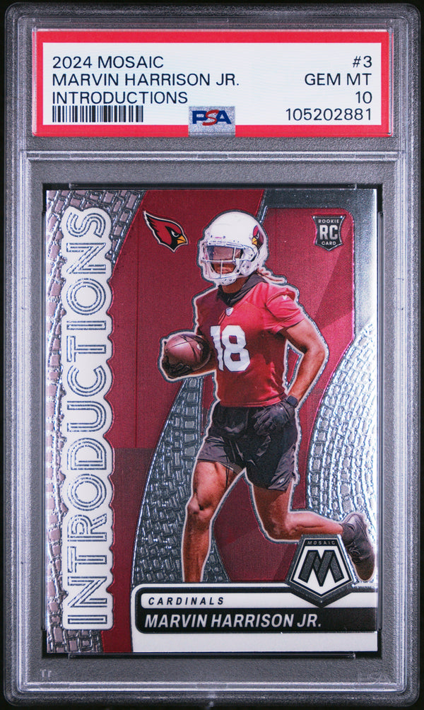 Graded 2024 Panini Mosaic Marvin Harrison Jr #3 Introductions Rookie RC Football Card PSA 10 Gem Mint