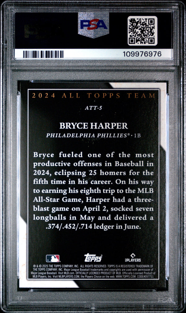 Graded 2025 Topps Bryce Harper #ATT5 2024 All Topps Team Baseball Card PSA 10 Gem Mint