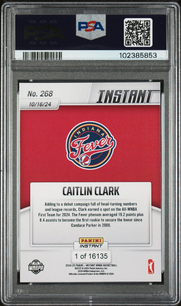 Graded 2024 Panini Instant WNBA Caitlin Clark #268 Rookie RC Basketball Card PSA 9 Mint
