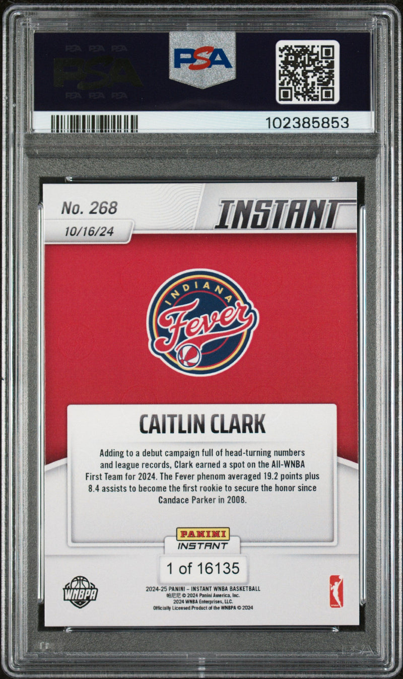 Graded 2024 Panini Instant WNBA Caitlin Clark #268 Rookie RC Basketball Card PSA 9 Mint
