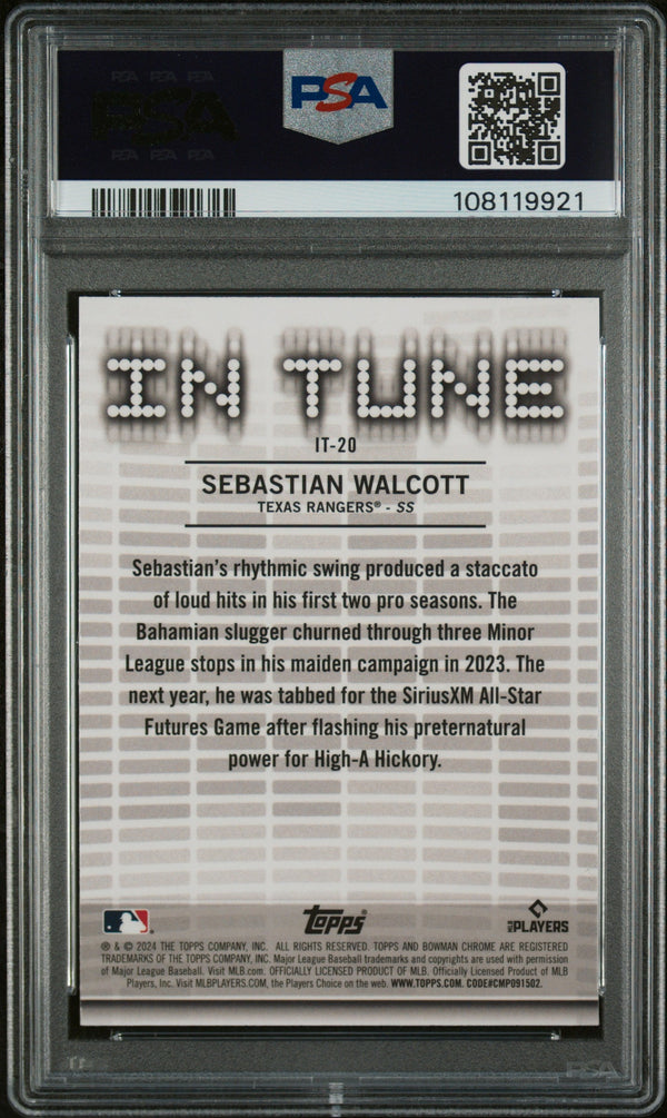 Graded 2024 Topps Bowman Draft Sebastian Walcott #IT20 In Tune Rookie RC Baseball Card PSA 10 Gem Mint