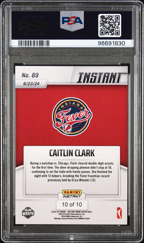 Graded 2024 Panini Instant WNBA Caitlin Clark #89 Jaguar #/10 Rookie RC Basketball Card PSA 10 Gem Mint