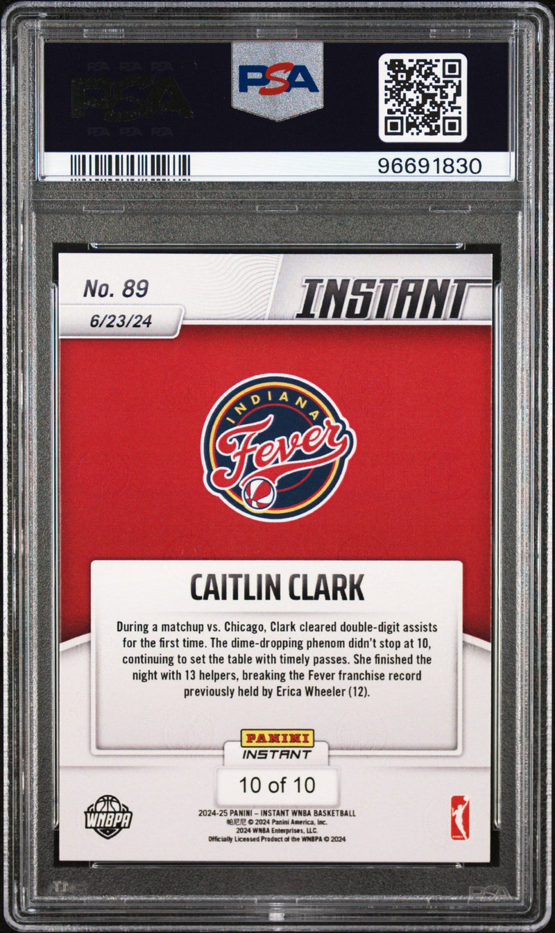 Graded 2024 Panini Instant WNBA Caitlin Clark #89 Jaguar #/10 Rookie RC Basketball Card PSA 10 Gem Mint