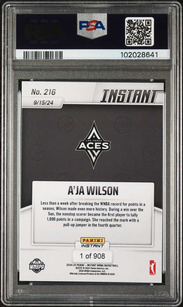 Graded 2024 Panini Instant WNBA A'ja Wilson #216 Basketball Card PSA 10 Gem Mint