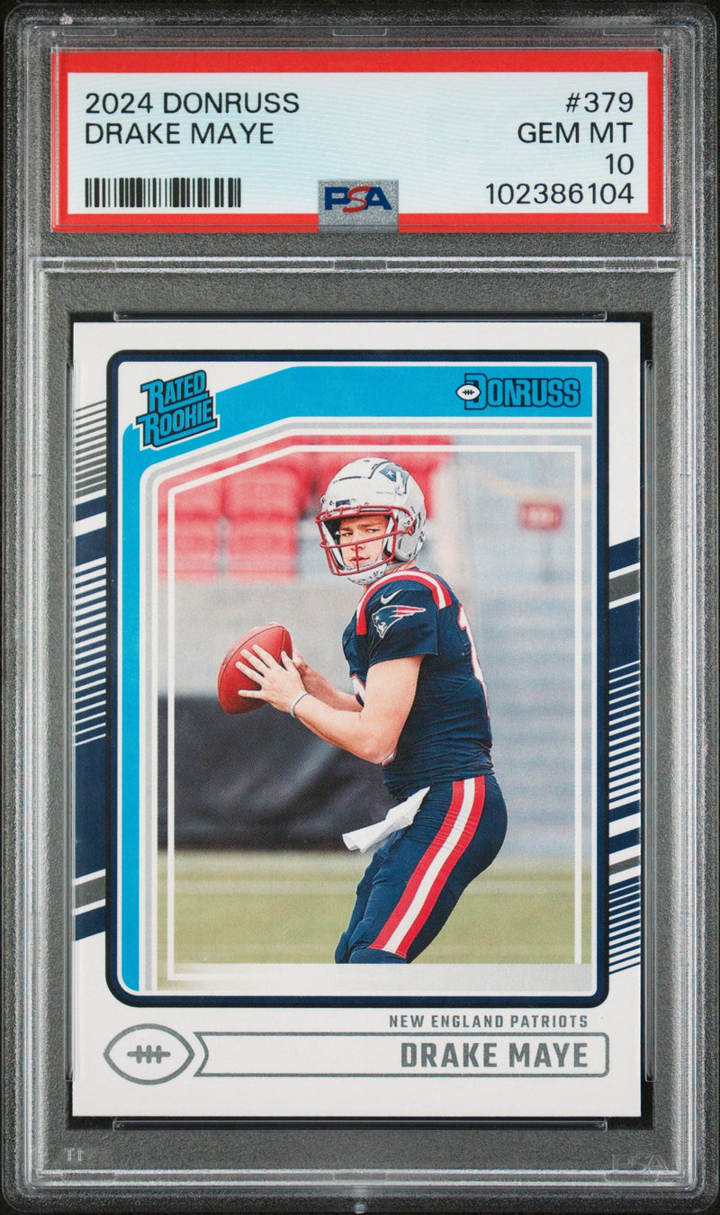 Graded 2024 Panini Donruss Drake Maye #379 Rookie RC Football Card PSA 10 Gem Mint