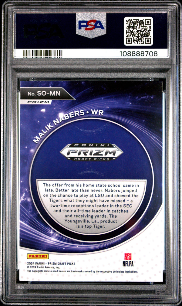 Graded 2024 Panini Prizm Draft Picks Malik Nabers #SOMN Student Orientation Red Ice Rookie RC Football Card PSA 10 Gem Mint