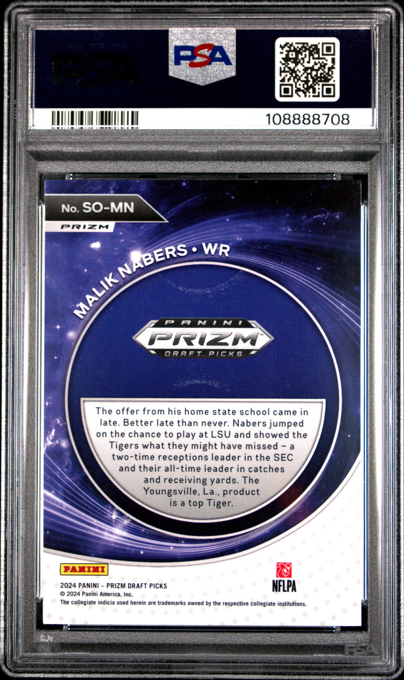 Graded 2024 Panini Prizm Draft Picks Malik Nabers #SOMN Student Orientation Red Ice Rookie RC Football Card PSA 10 Gem Mint