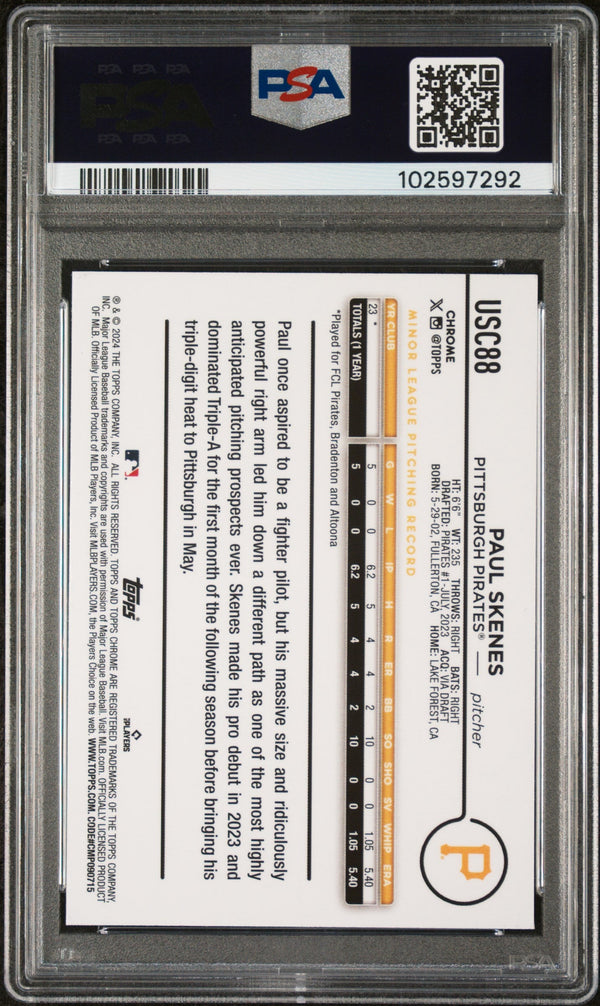 Graded 2024 Topps Chrome Update Paul Skenes #USC88 Rookie RC Baseball Card PSA 8 Near Mint