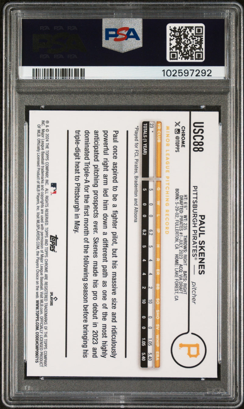 Graded 2024 Topps Chrome Update Paul Skenes #USC88 Rookie RC Baseball Card PSA 8 Near Mint