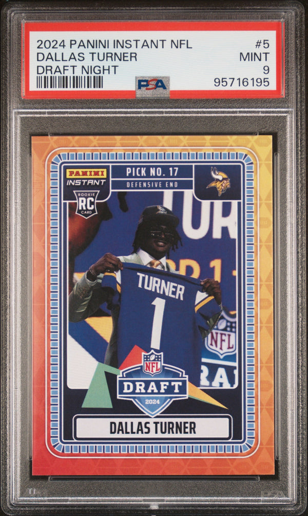 Graded 2024 Panini Instant NFL Dallas Turner #5 Draft Night Rookie RC Football Card PSA 9 Mint