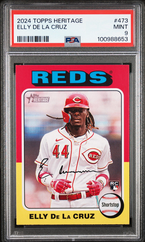 Graded 2024 Topps Heritage Elly De La Cruz #473 Rookie RC Baseball Card PSA 9 Mint
