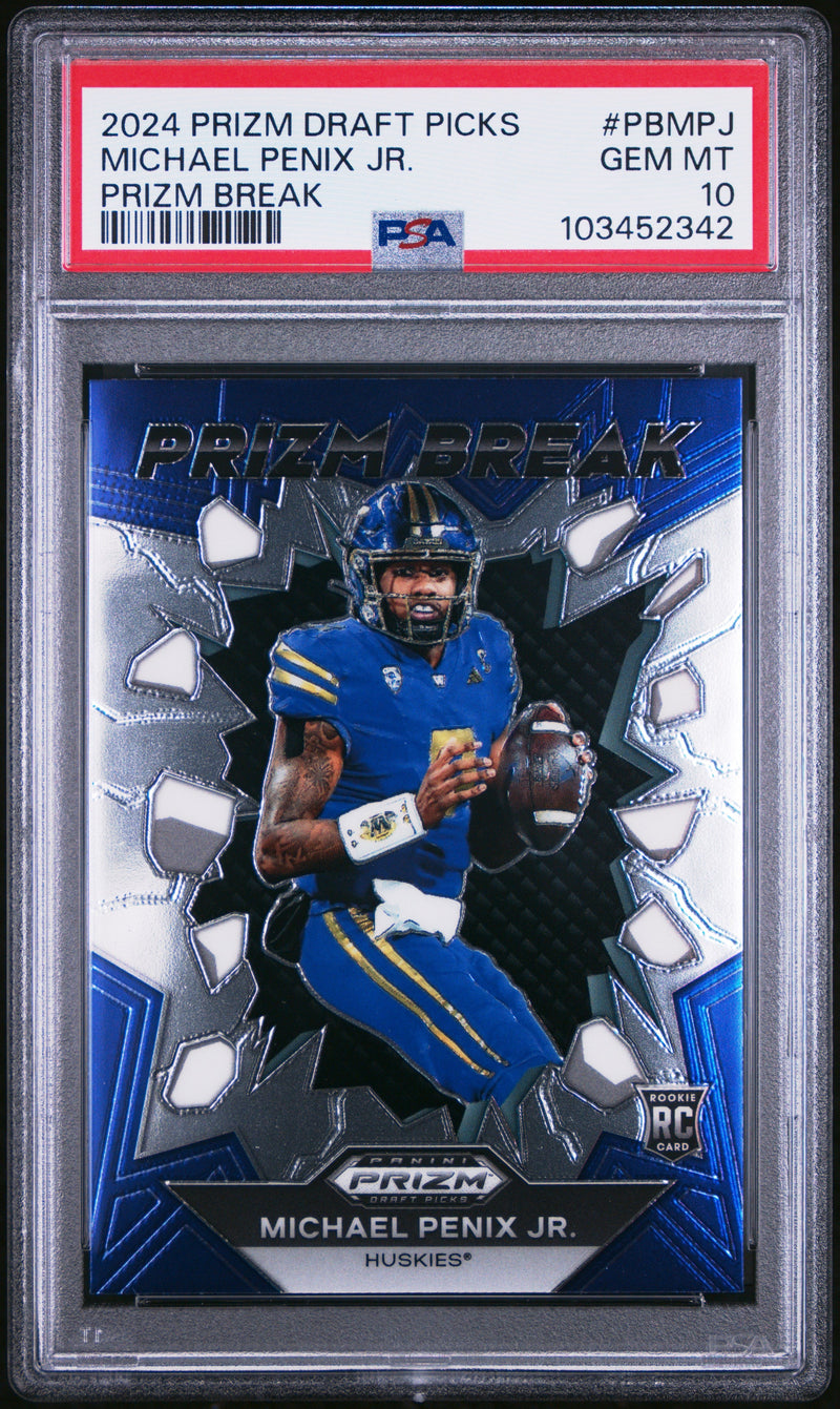 Graded 2024 Panini Prizm Draft Picks Michael Penix Jr #PBMPJ Prizm Break Rookie RC Football Card PSA 10 Gem Mint