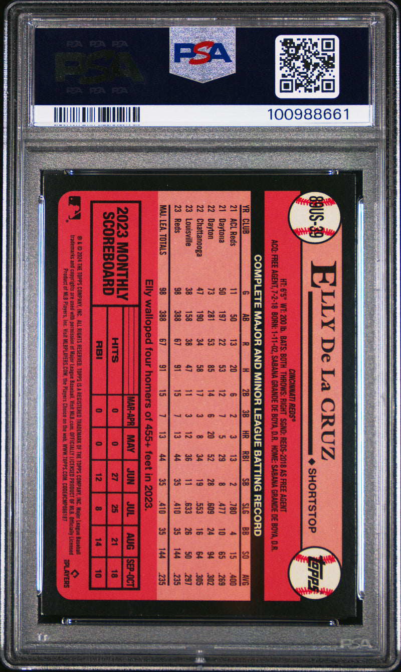 Graded 2024 Topps Update Elly De La Cruz #39 1989 Topps Rookie RC Baseball Card PSA 8 Near Mint