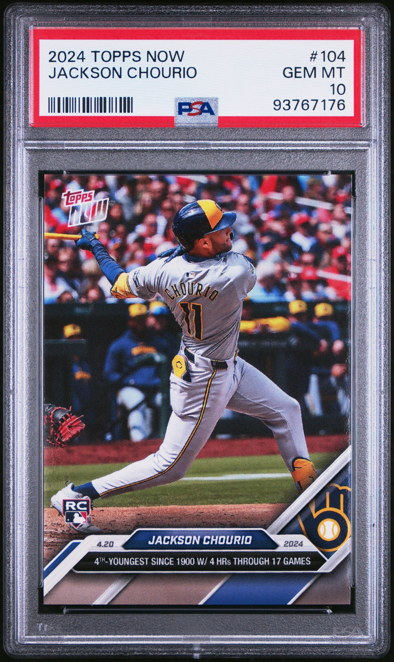 Graded 2024 Topps Now Jackson Chourio #104 Rookie RC Baseball Card PSA 10 Gem Mint