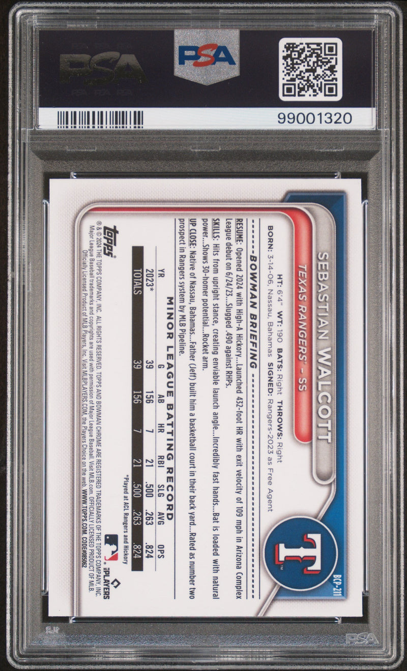 Graded 2024 Topps Bowman Chrome Sebastian Walcott #BCP211 Prospects Rookie RC Baseball Card PSA 10 Gem Mint