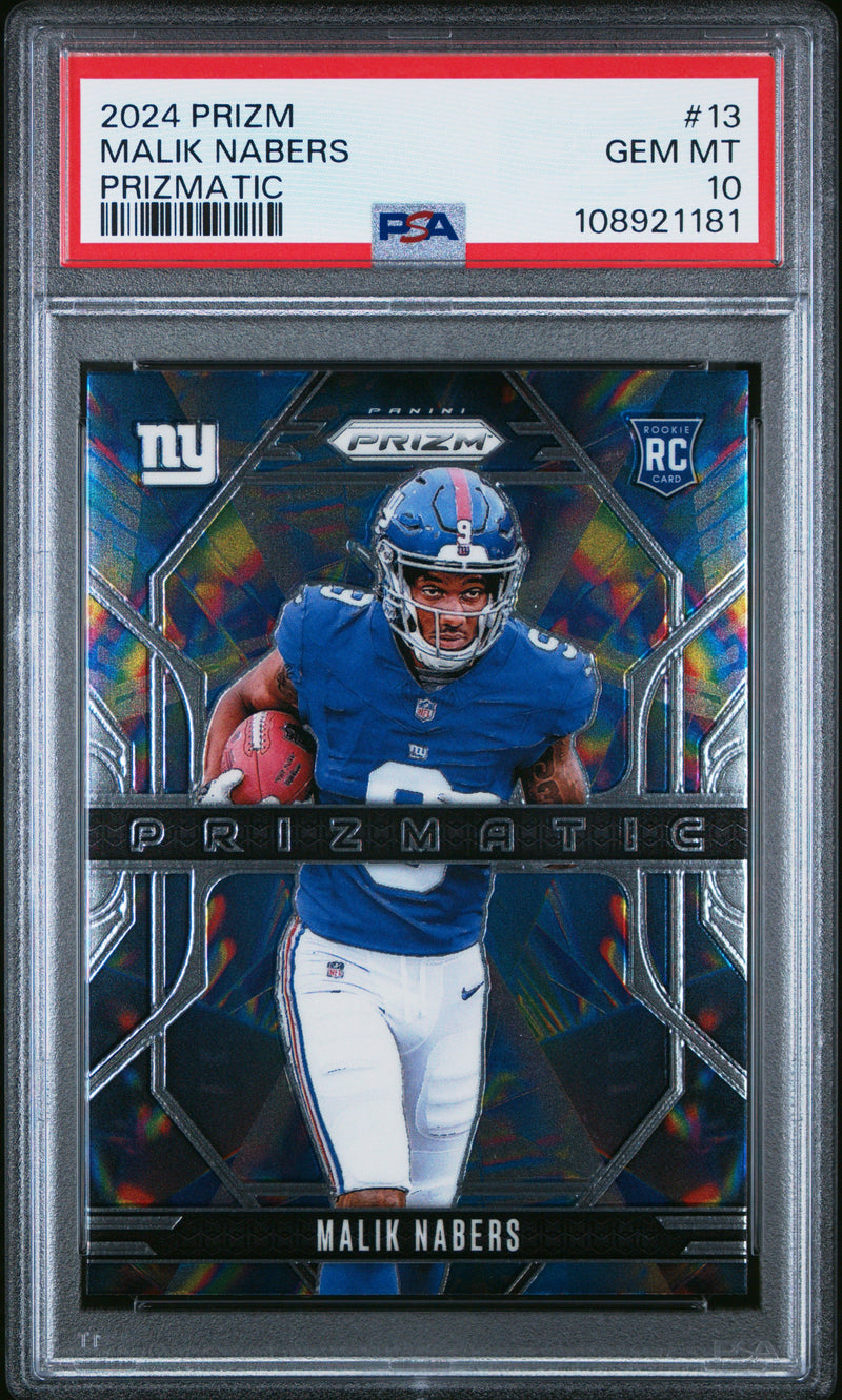 Graded 2024 Panini Prizm Malik Nabers #13 Prizmatic Rookie RC Football Card PSA 10 Gem Mint