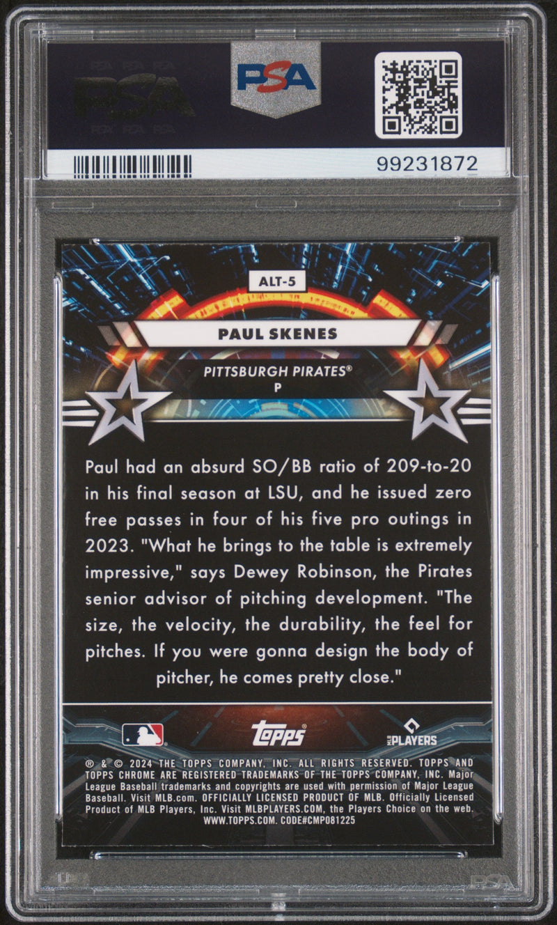 Graded 2024 Topps Cosmic Chrome Paul Skenes #ALT5 Star Command Rookie RC Baseball Card PSA 10 Gem Mint