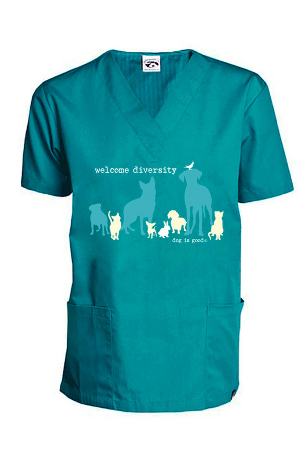 Scrub Top: Welcome Diversity (Teal)