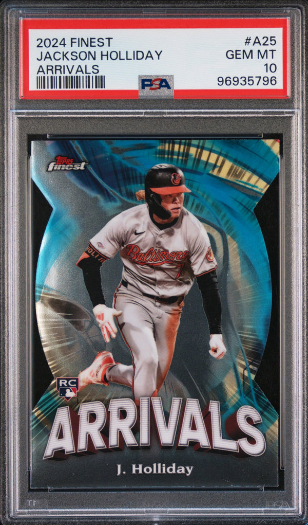 Graded 2024 Topps Finest Jackson Holliday #A25 Arrivals Rookie RC Baseball Card PSA 10 Gem Mint
