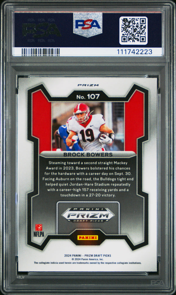 Graded 2024 Panini Prizm Draft Picks Brock Bowers #107 Silver Prizm Rookie RC Football Card PSA 10 Gem Mint