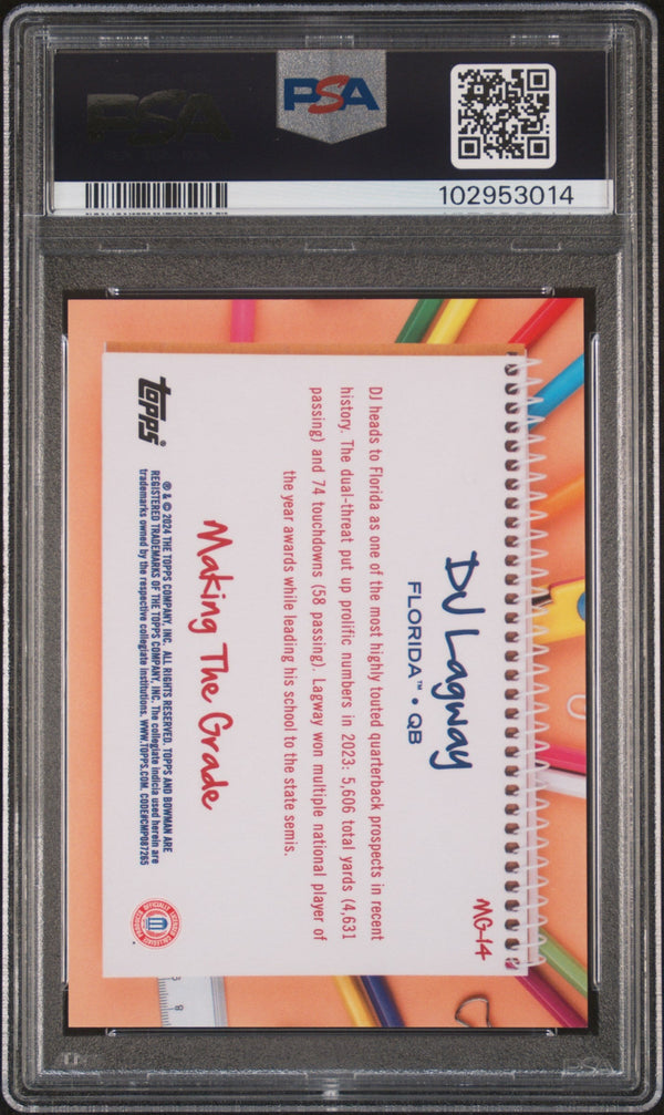 Graded 2024 Topps Bowman Best University DJ Lagway #MG14 Making the Grade Rookie RC Football Card PSA 10 Gem Mint