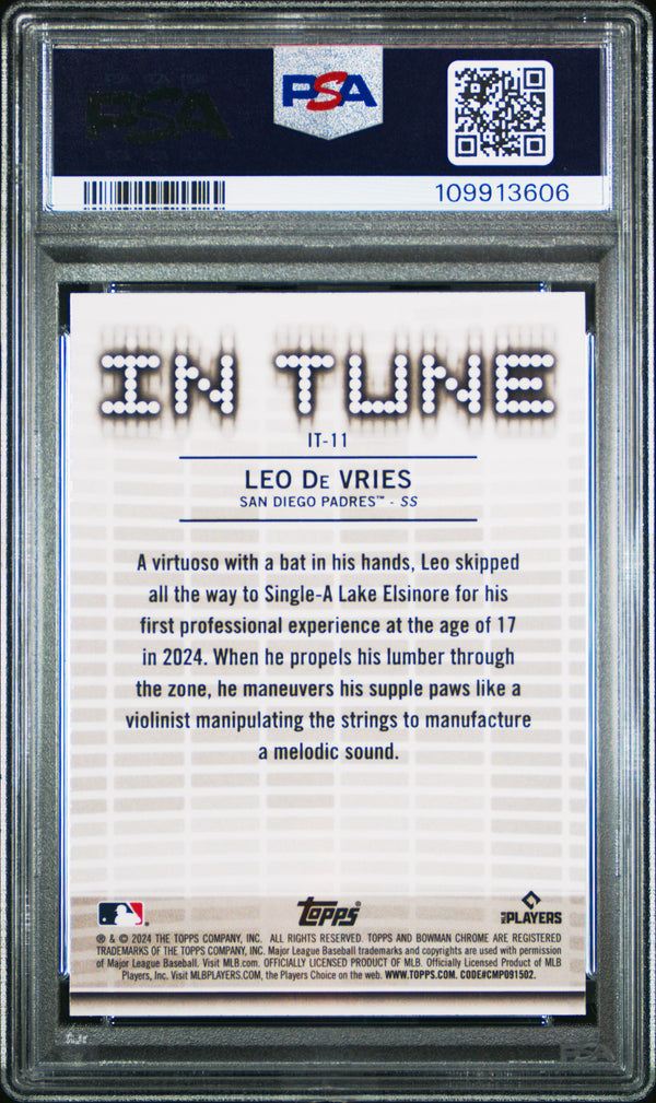 Graded 2024 Topps Bowman Draft Leo De Vries #IT11 In Tune Rookie RC Baseball Card PSA 10 Gem Mint