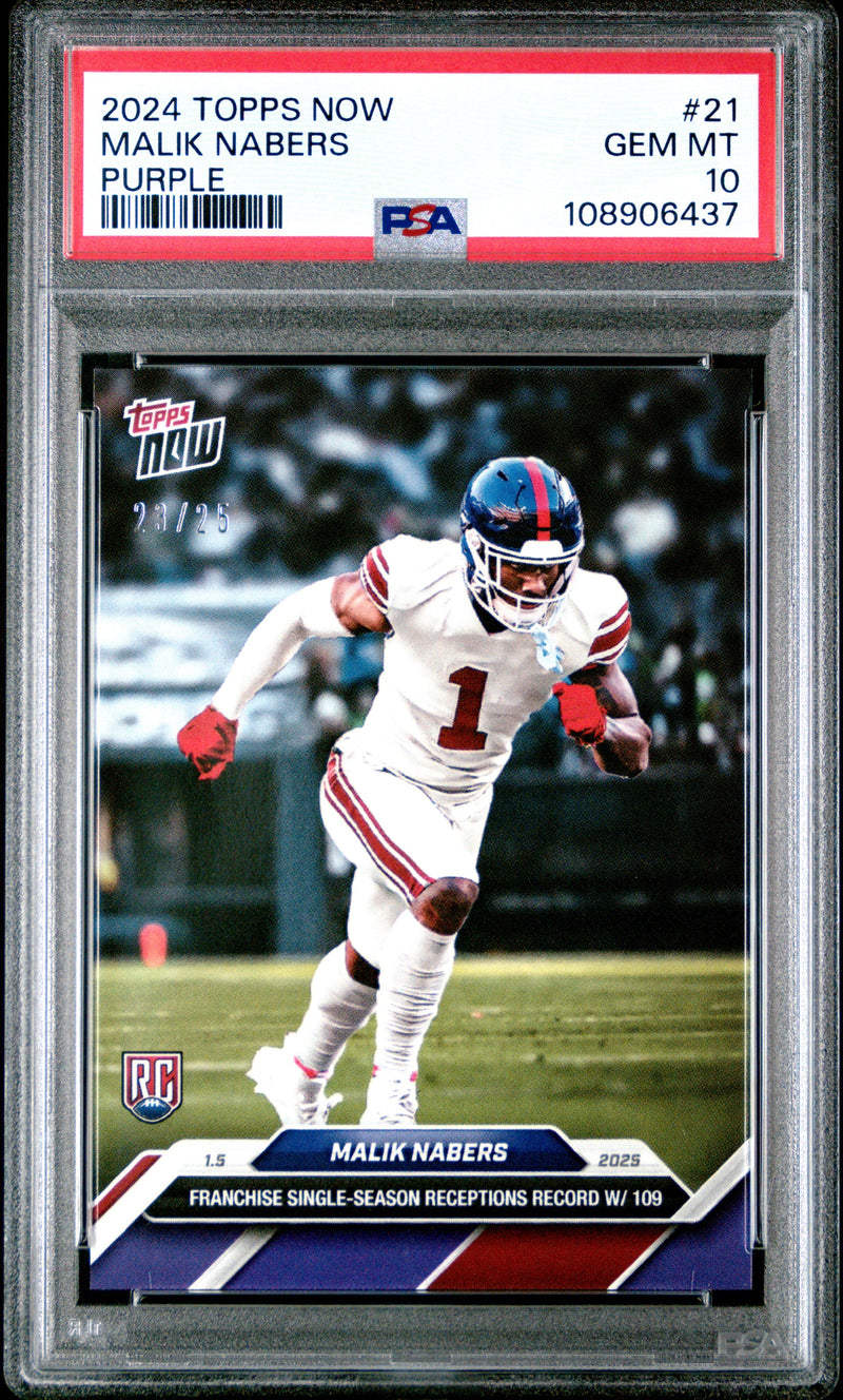 Graded 2024 Topps Now Malik Nabers #21 Purple /49 Rookie RC Football Card PSA 10 Gem Mint